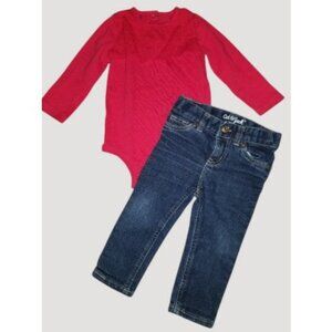 KOALA BABY Lace Trim Red Bodysuit CAT & JACK Stretch Skinny Jeans 12-18 months